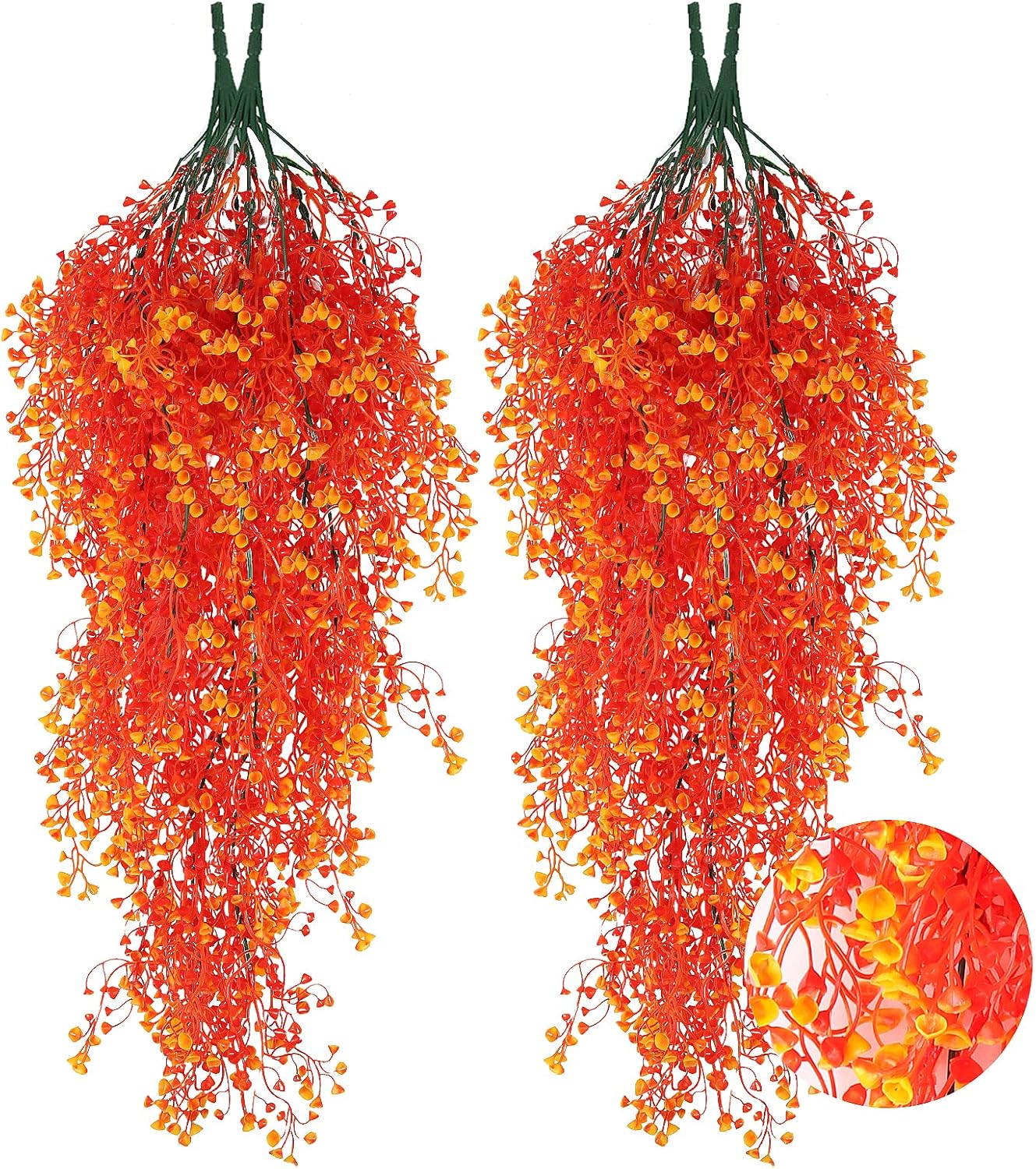 RECUTMS 4 Pcs Artificial Hanging Plants Fall Decor Faux Hanging Plants Artificial Plants UV Resistant Fake for Indoor Outdoors Fake Plants for Patio Garden Party Wedding Decor(Orange)