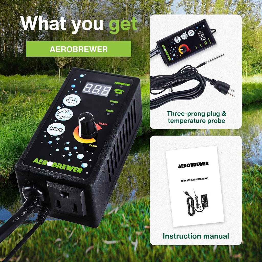 AEROBREWER Temperature + Power Controller -Variable Speed Controllers for Electric Motor Water Pump, +/- 3 Degree Temperature Controller, Variable Motor Speed Controllers for Mixing and Aerating