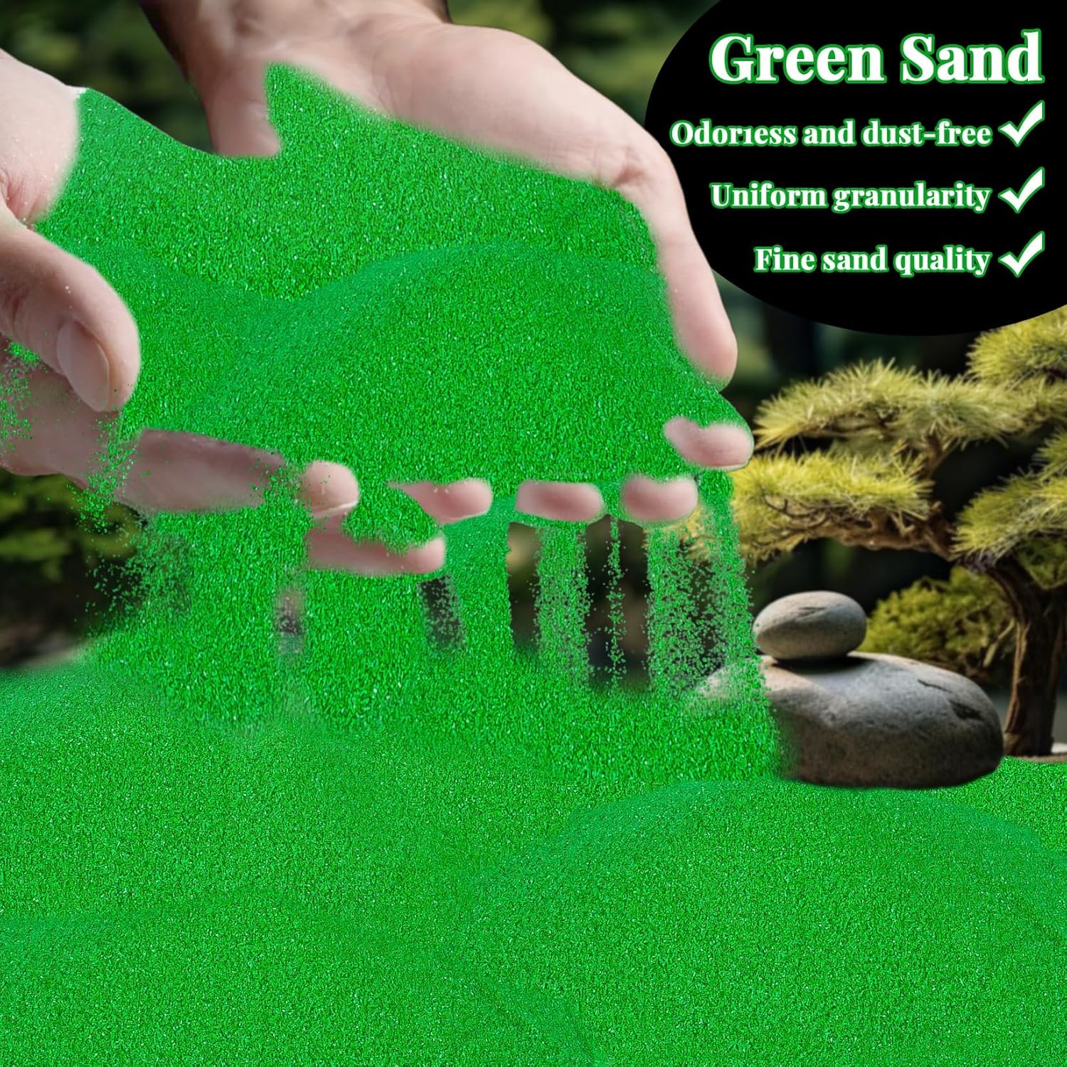 15 OZ Fine Green Sand for Crafts - Colored Quartz Zen Garden Sand Decorative for Vases Filler, Wedding Unity Ceremony, Incense Burner, Ritual Incense