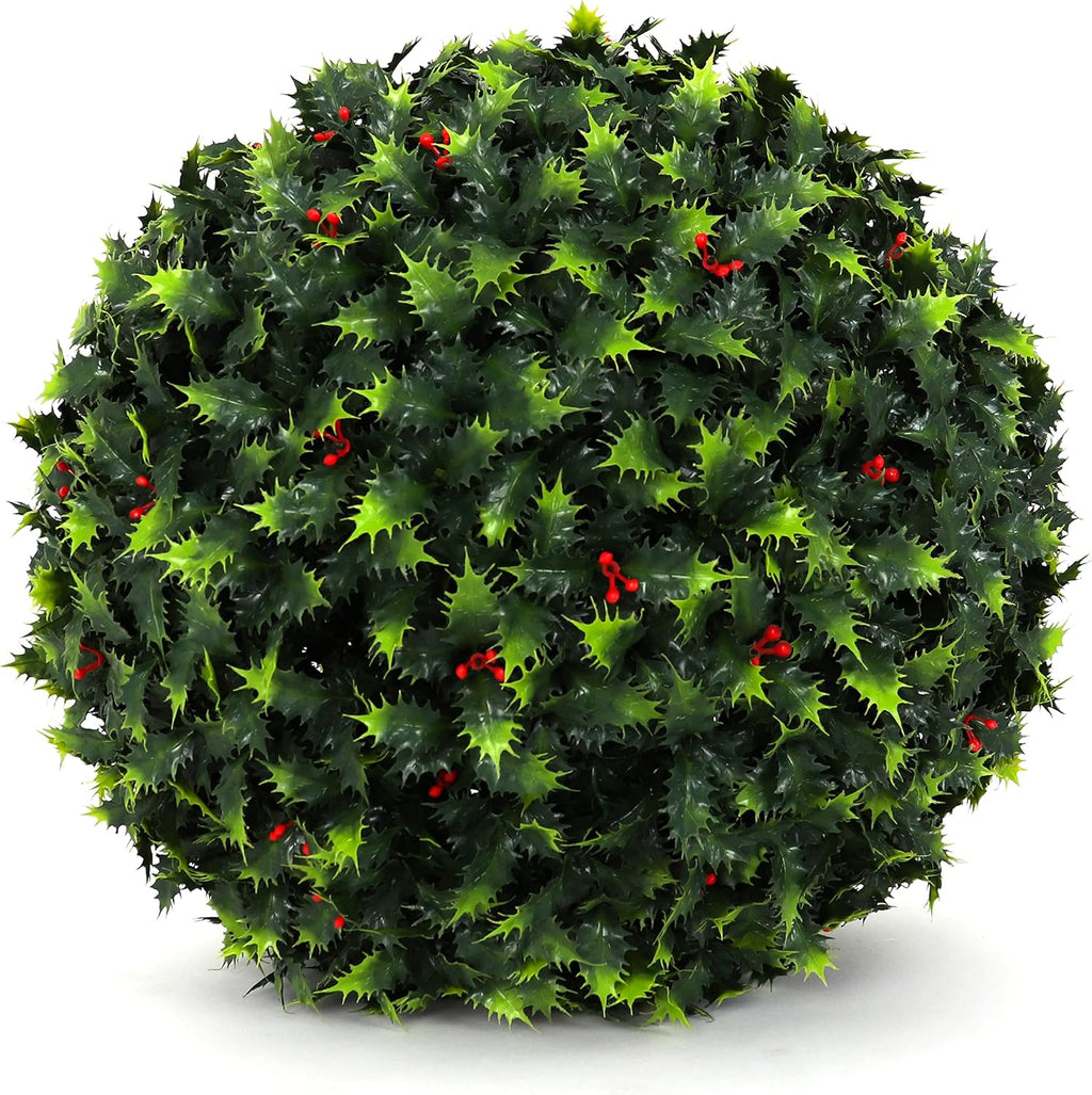3rd Street Inn Topiary Ball - Artificial Topiary Plant - Wedding Decor - Indoor/Outdoor Artificial Plant Ball - Topiary Tree Substitute (15" LG (1-Pack), Holly)