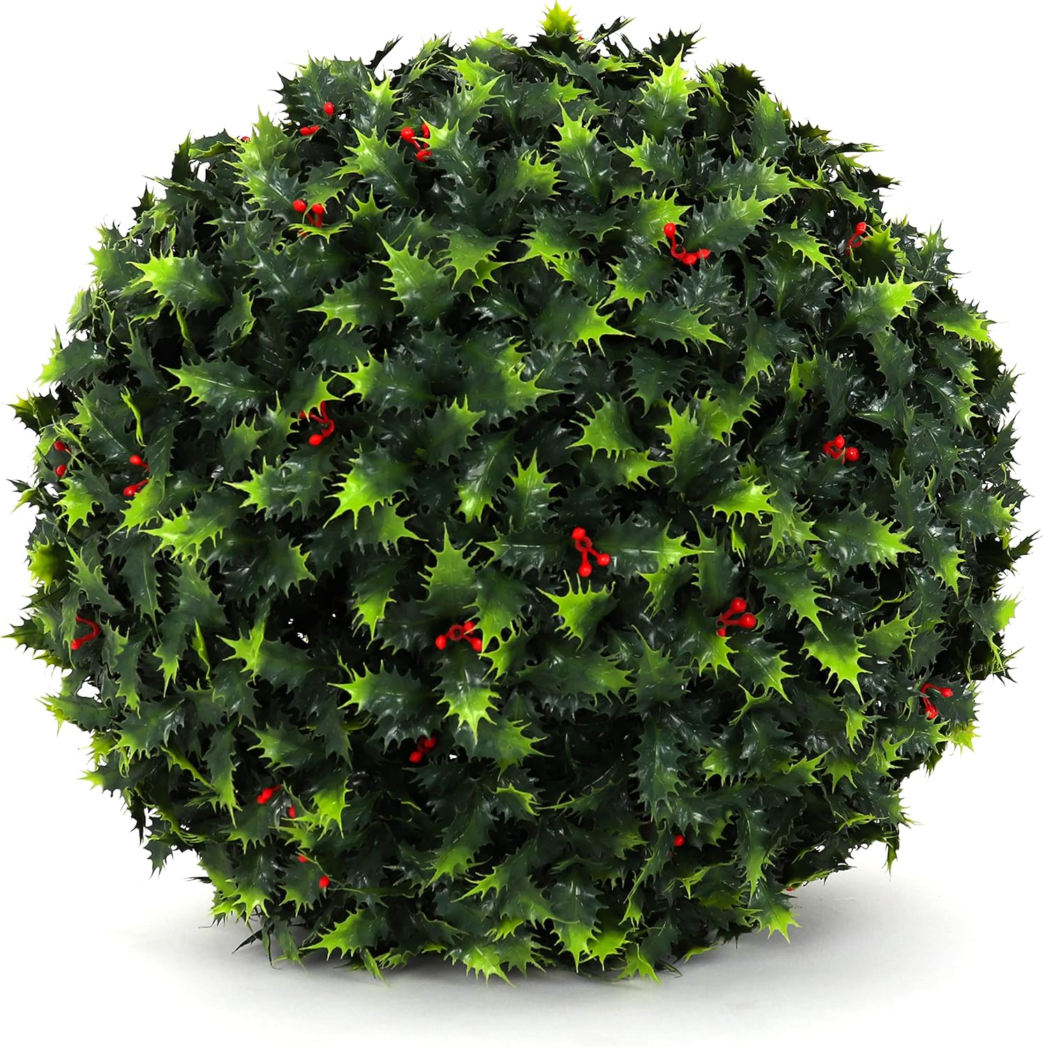 3rd Street Inn Topiary Ball - Artificial Topiary Plant - Wedding Decor - Indoor/Outdoor Artificial Plant Ball - Topiary Tree Substitute (15" LG (1-Pack), Holly)