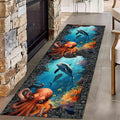 Ocean Octopus Runner Rug, 4x10ft, 3D Illusion Trap Ocean Nautical Whale Nautical Rug, Washable Rug Soft Non-Slip Octopus Rug Runners for Hallway Boys Girls Bedroom Game Mat