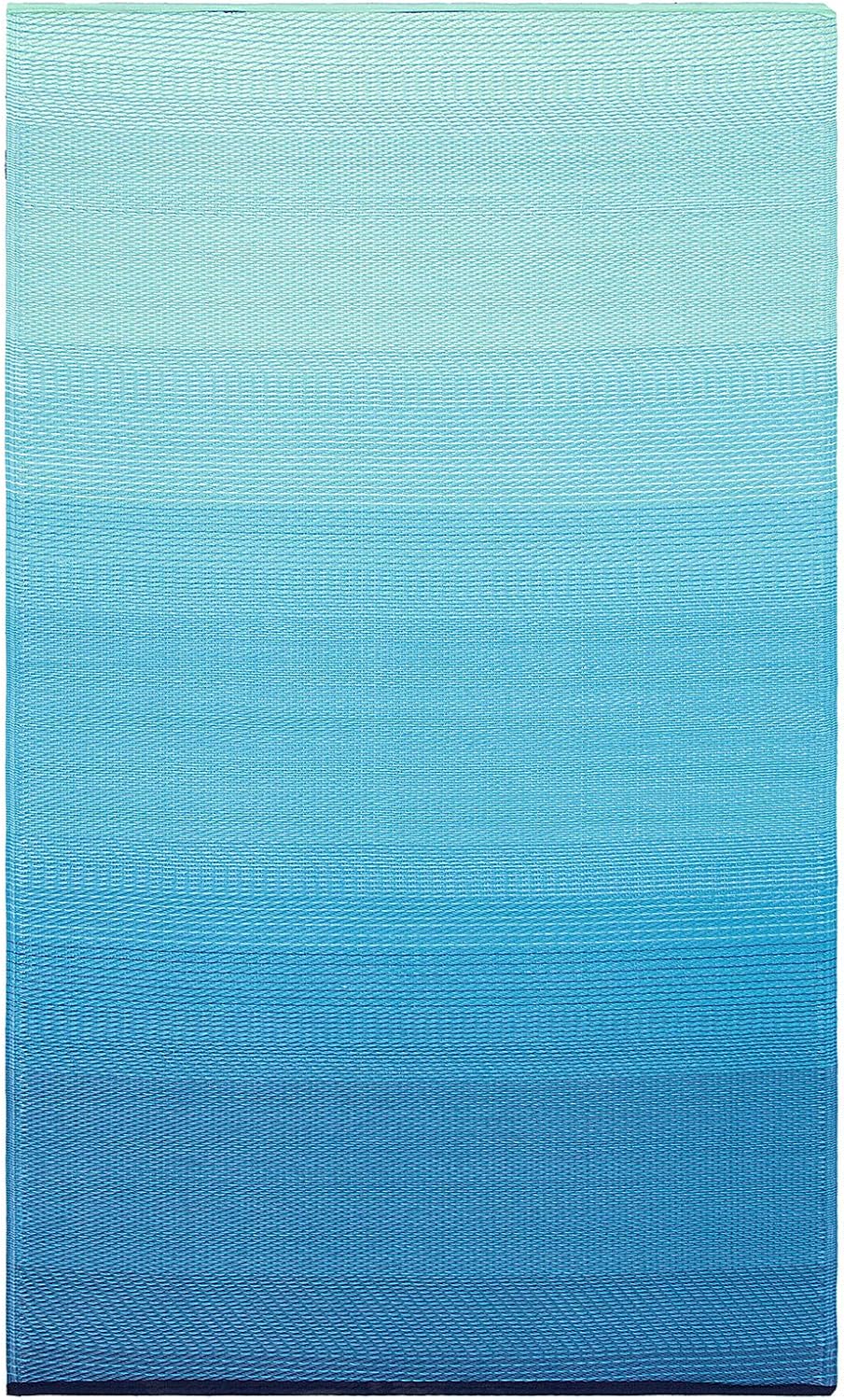 Fab Habitat Ombre Outdoor Rug - Waterproof, Fade Resistant, Crease-Free, Reversible - Premium Recycled Plastic - Patio Porch Balcony Deck - Big Sur Teal - 8x10 ft