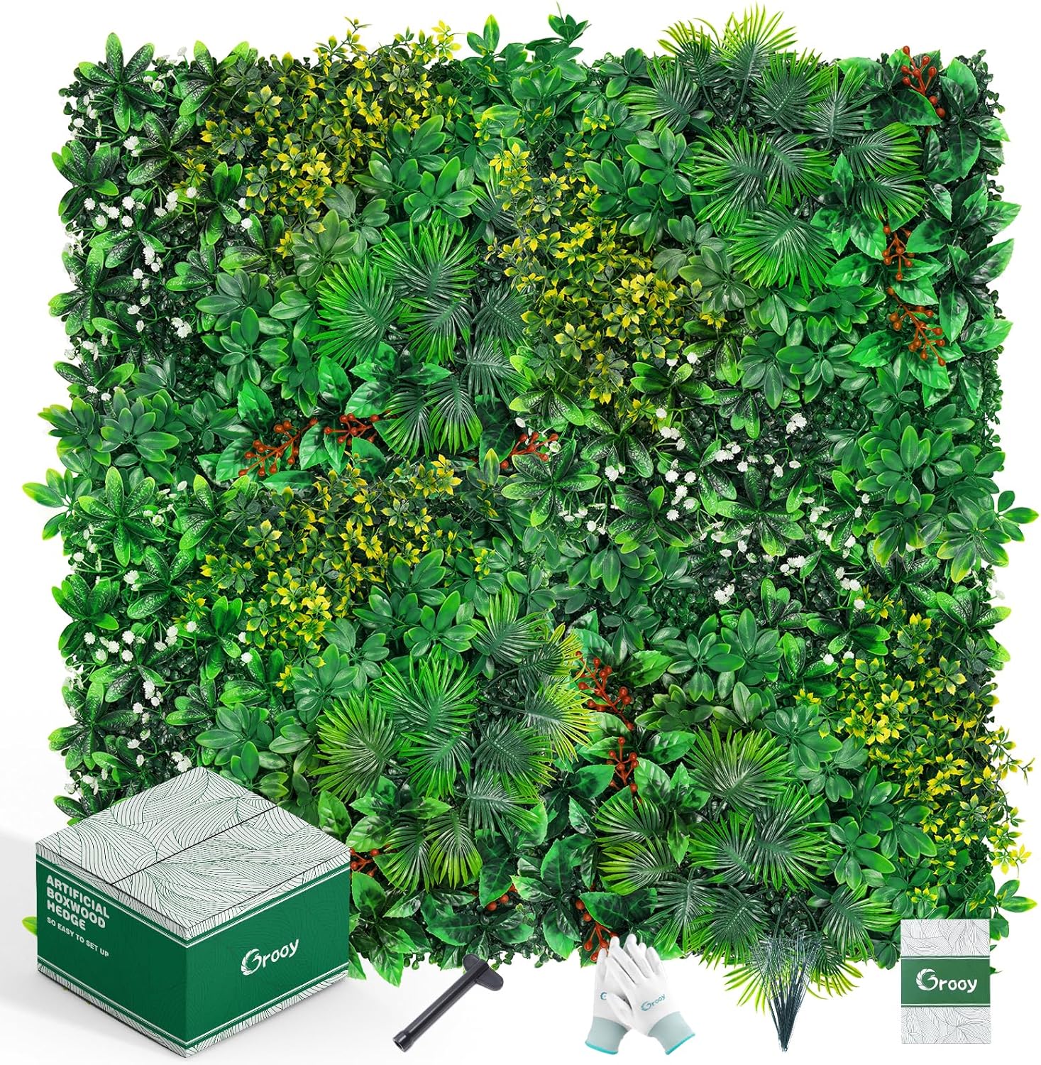Grass Wall, Artificial Tropical Boxwood Panels 20"x20"(12pcs), Privacy Hedge Fence Screen with UV Protection, Greenery Backdrop for Indoor Home Wedding Decor and Outdoor Patio Backyard