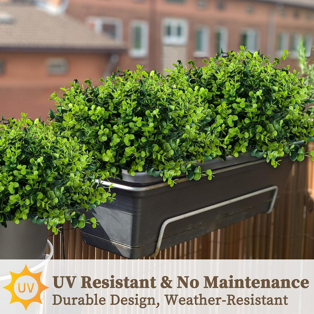 20 Bundles Artificial Greenery Boxwood Plants, Fake Plant for Garden Porch, Window Box, Home Wedding, Farmhouse, and Indoor Outdoor Decoration