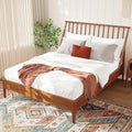 Merax Queen Size Bamboo Wood Bed Frame with 46.5" Tall Headboard, Bohemian Spindle Platform Bed with Wood Slat, Heavy Duty Steel Center Beam for Support, Under Bed Storage, No Box Spring Needed, Brown