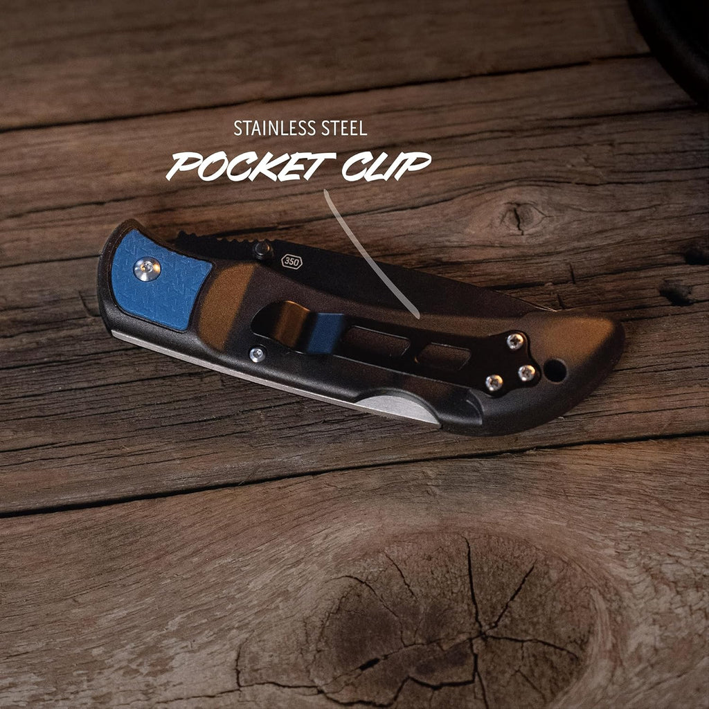 OUTDOOR EDGE 3.5" RazorLite EDC Knife. Pocket Knife with Replaceable Blades and Clip. Perfect For Hunting & Skinning Deer. Blue with 6 Blades