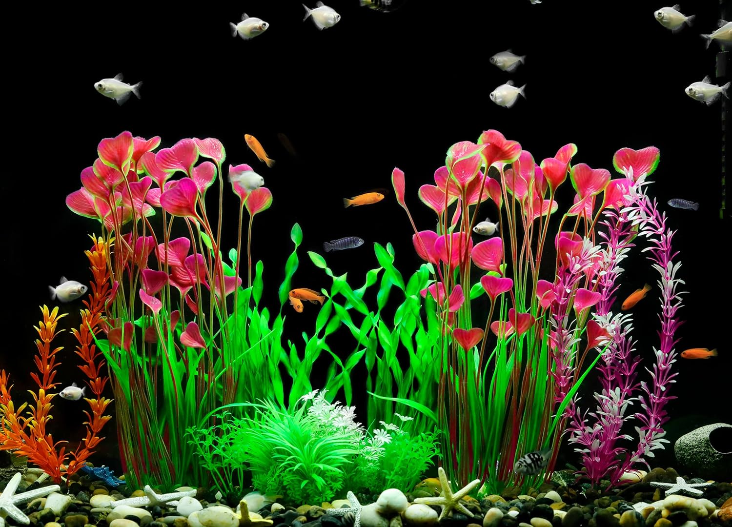 MyLifeUNIT Aquarium Plants, 2 Pack Tall Plastic Plants for Fish Tank Decorations, 15.75 Inches (Pink)