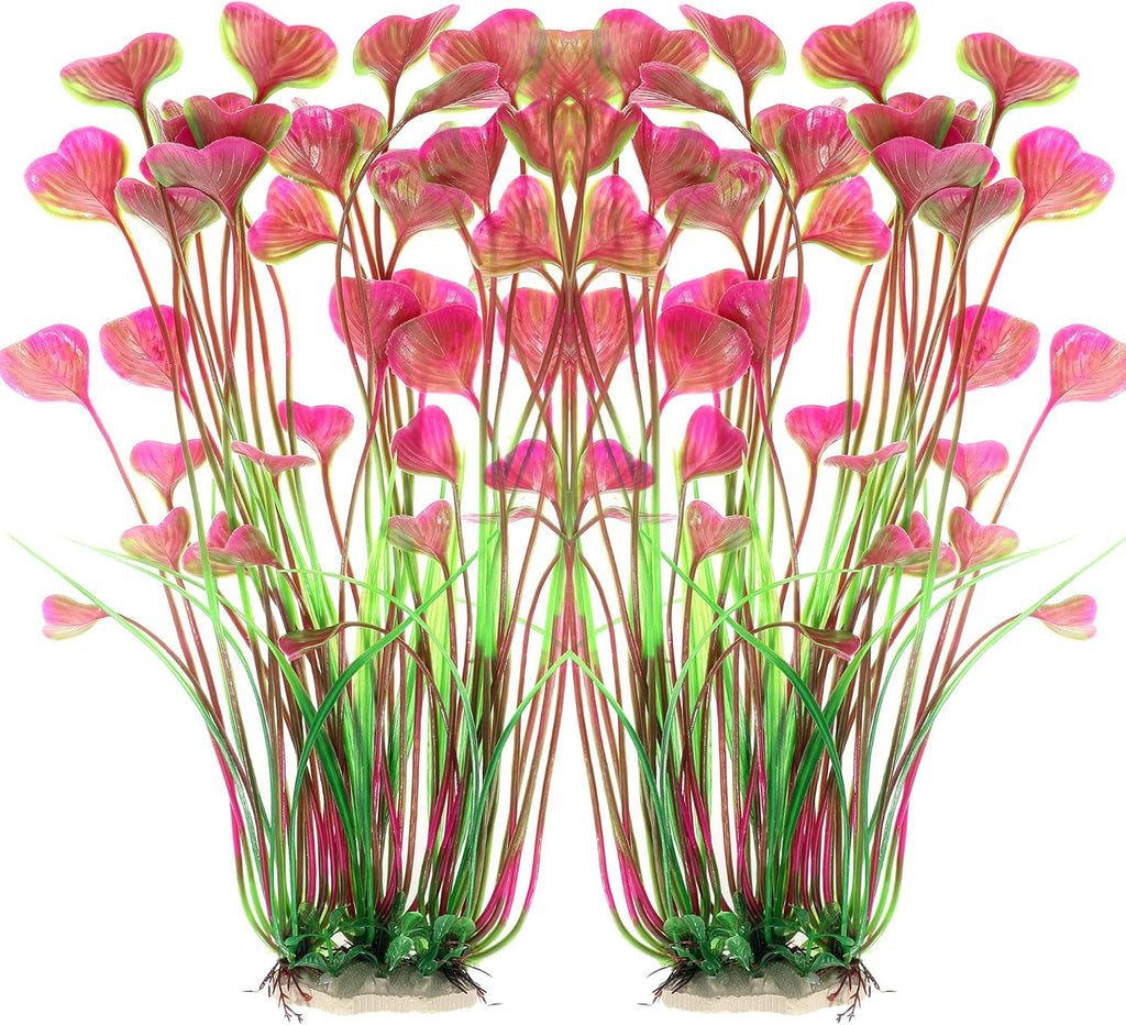 ALEGI Fish Tank Decorations Plastic Plants Large,Aquarium Artificial Plants Decoration Ornament Safe for All Fish-16 inch 2Pcs (Red 2 Pcs)