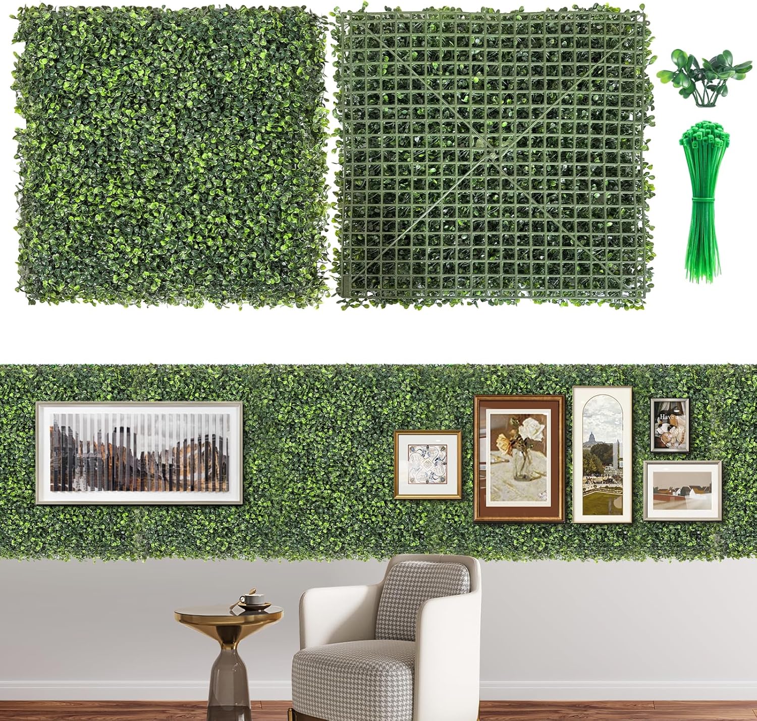 Artificial Grass Wall Panels, 8 PCS 20x20 inch Boxwood Hedge Wall Panels with 100 Zip Ties, Boxwood Panels Backdrop for Outdoor Indoor Decorative Garden Fences Backyard Patio Privacy Hedge
