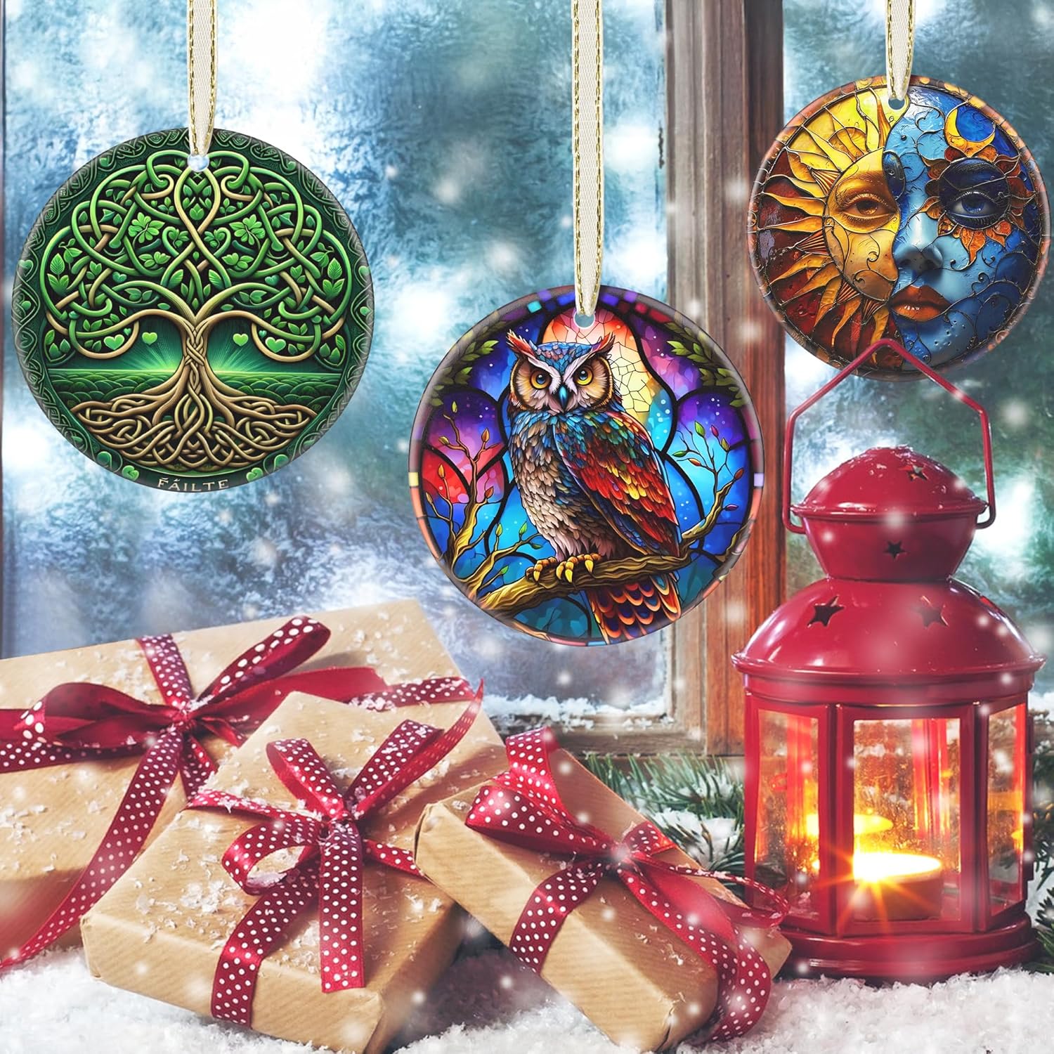 2025 Owl Christmas Ornaments - Round Ceramic, Christmas Tree Ornament, Holiday Decor for Tree, Beautiful Gift Idea