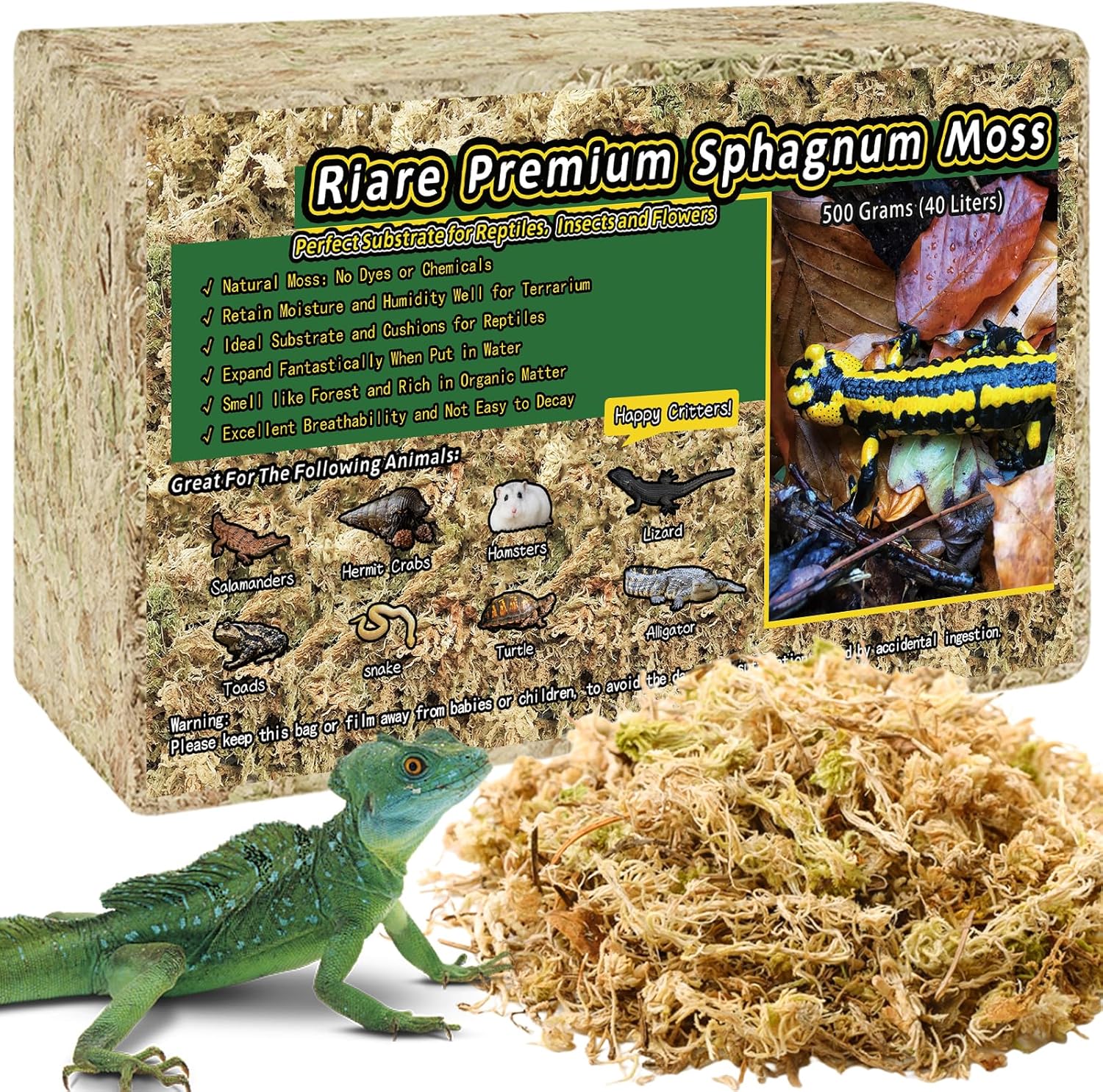 Riare 1.1LB Premium Sphagnum Moss for Reptiles- 25QT Natural Reptile Moss Dried, Forest Live Moss for Terrarium, Frogs Snake Peat Moss Bedding for Leopard Gecko Turtle Anoles Salamanders Orchid