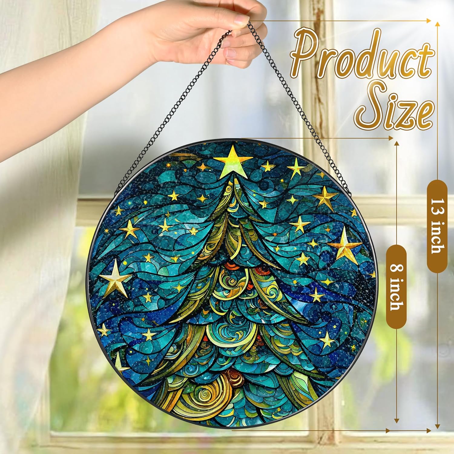 8-Inch Christmas Tree Suncatcher Ornament, Stained Glass Window Hanging & Stained Glass Holiday Ornament, Sun Catcher Window Decor — Keepsake Gift for Family, Coworkers & Friends, Gifts for Christmas
