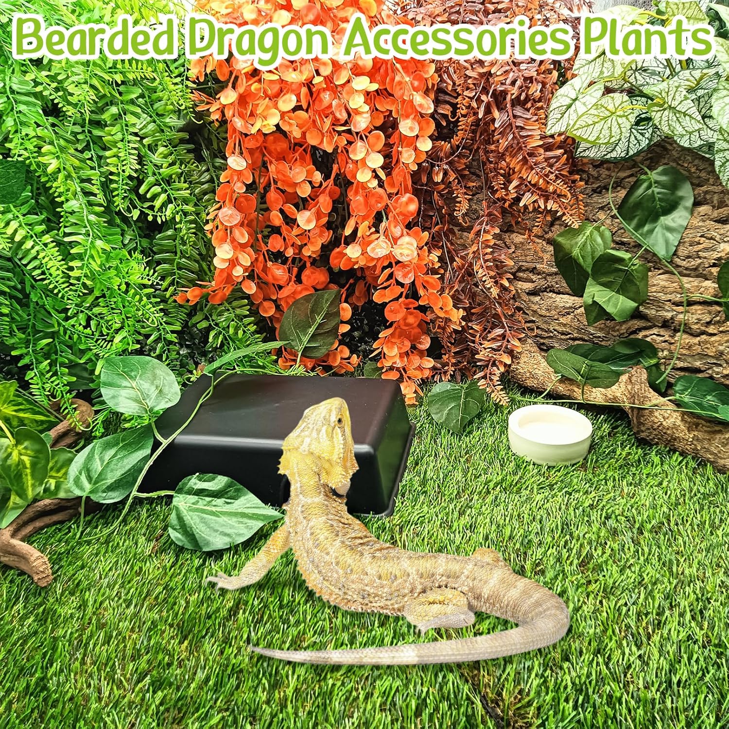 Hamiledyi Reptile Plants Tank Habitat Decorations Fake Hanging Vines 5 Pcs Artificial Leaves Habitat Decorations with Suction Cup for Bearded Dragon, Leopard Gecko, Lizard, Chameleon, Snake (Green)