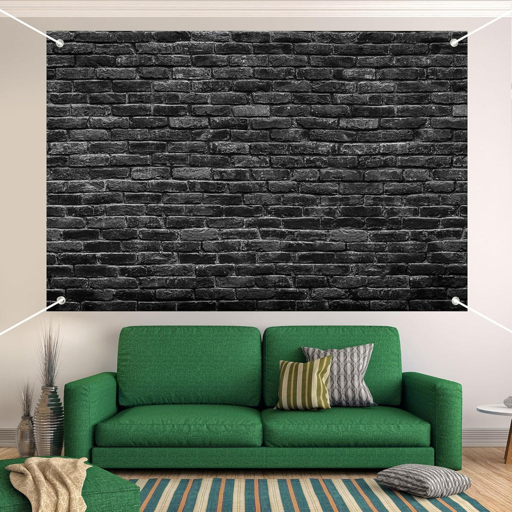 Black Brick Wall Backdrop Banner - Gothic Photography Background for Halloween Studio, Dark Theme Party, Portrait, Home Decor 72x43 Inch