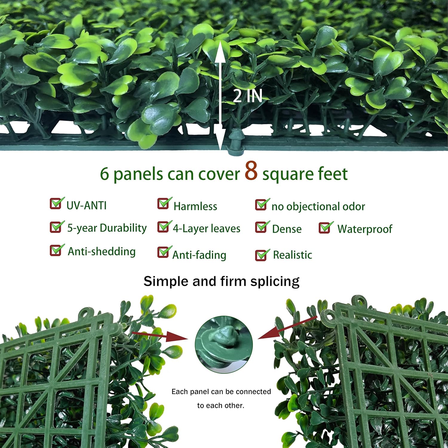 Artificial Grass Wall Panels:16" X 12" 6P (8 sqft) UV-Anti Greenery Boxwood Backdrop for Indoor Outdoor Green Wall Decor & Ivy Fence Covering Privacy
