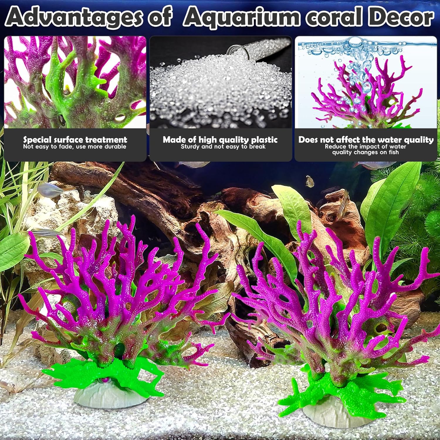 kathson Artificial Coral Ornament Resin Coral Decor for Fish Tank Underwater Sea Plants Decorations Aquarium Landscape (Purplish Green)