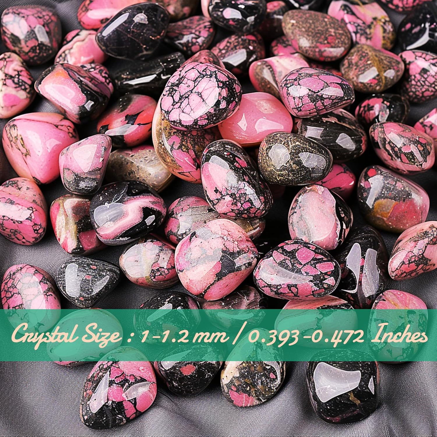 Polished Rhodonite Crystal Chips Set, 0.4", 128 Pcs - Handpicked Tumbled Stones and Crystals Bulk for Healing, Reiki, Meditation, Witchcraft and Home Decor
