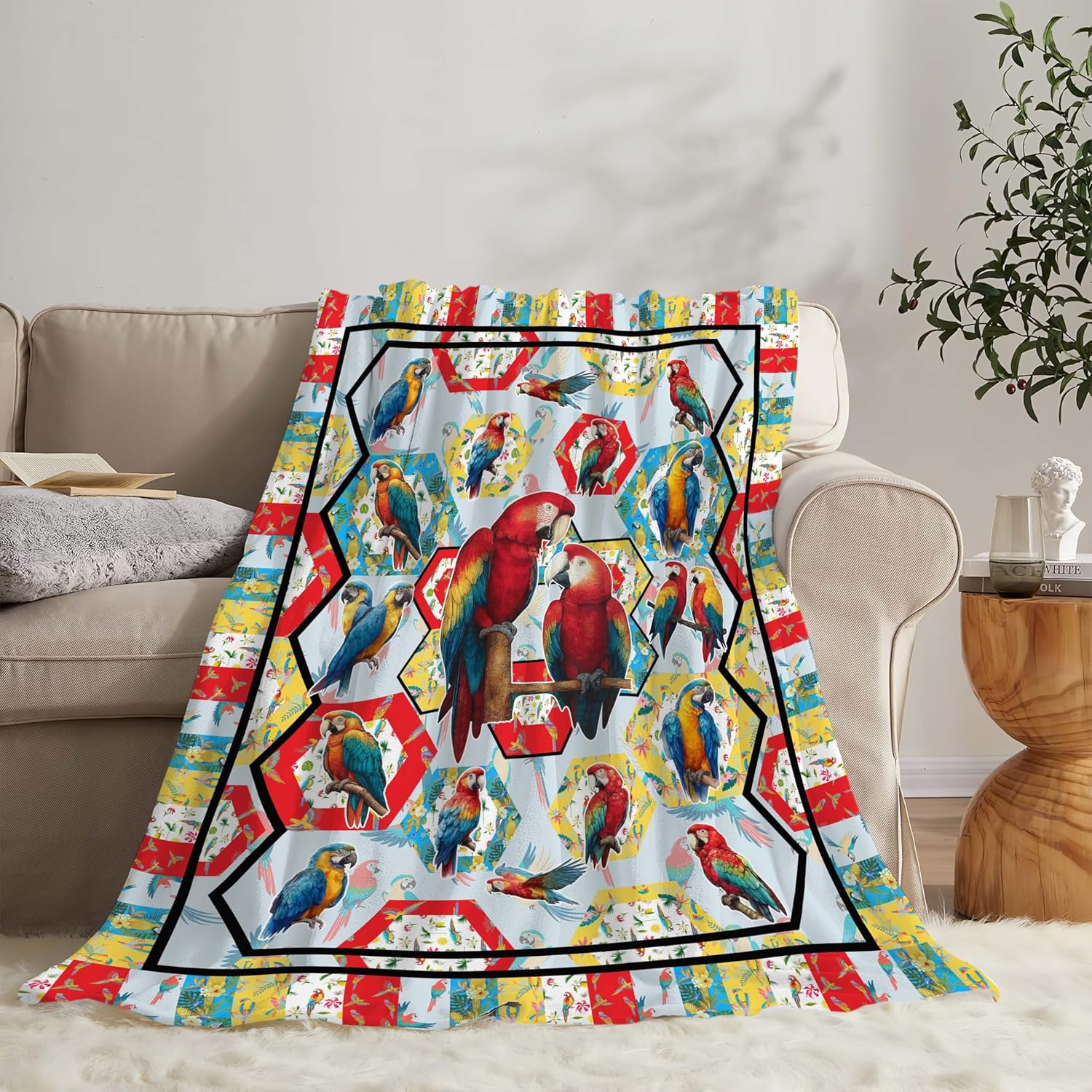 Parrot Bird Throw Blanket Macaw Stuff Gifts for Kids Girls Boys Adults Women Men Soft Cozy Warm Plush Fluffy Fuzzy Fleece Blanket Decor 60''X80''