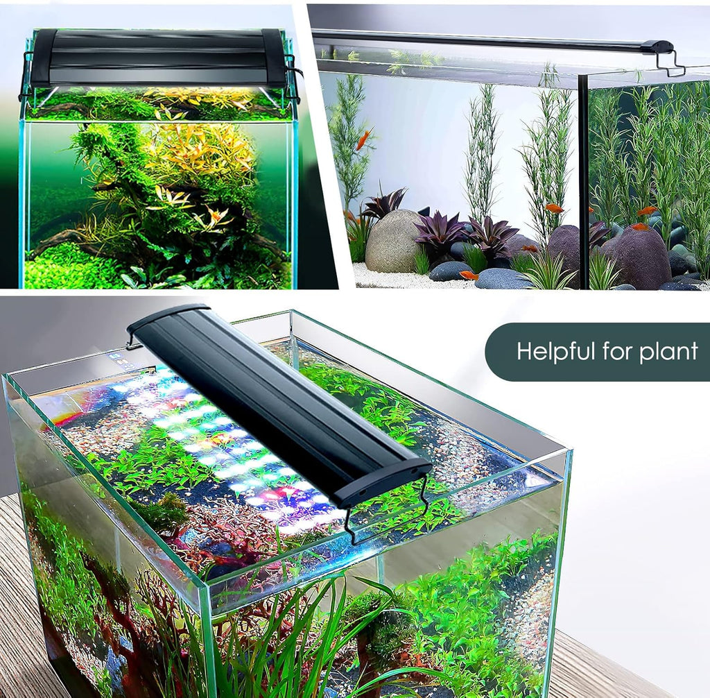AQQA Aquarium Light,Full Spectrum LED Fish Tank Lights,12"-54" Adjustable Multi-Color White Blue Red Green LEDs with Extendable Brackets,14W-31W for Freshwater Plants (17W (18"-24"))