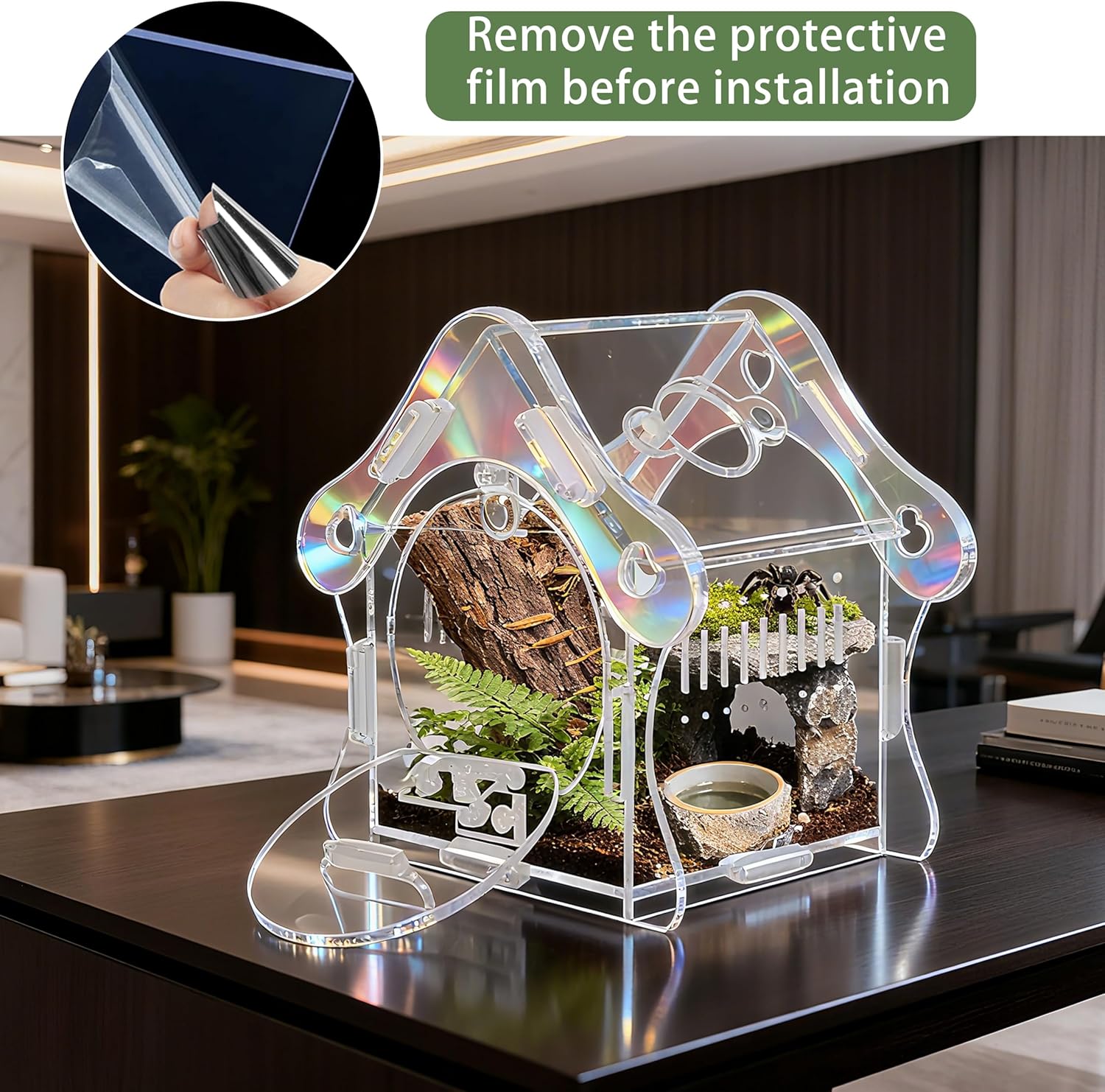 Jumping Spider Enclosure Kit, Acrylic Habitat with Magnetic Door, 3.5" L x 3.5" W x 4.9" H, for Jumping Spiders, Tarantulas, Mantis, Beetles