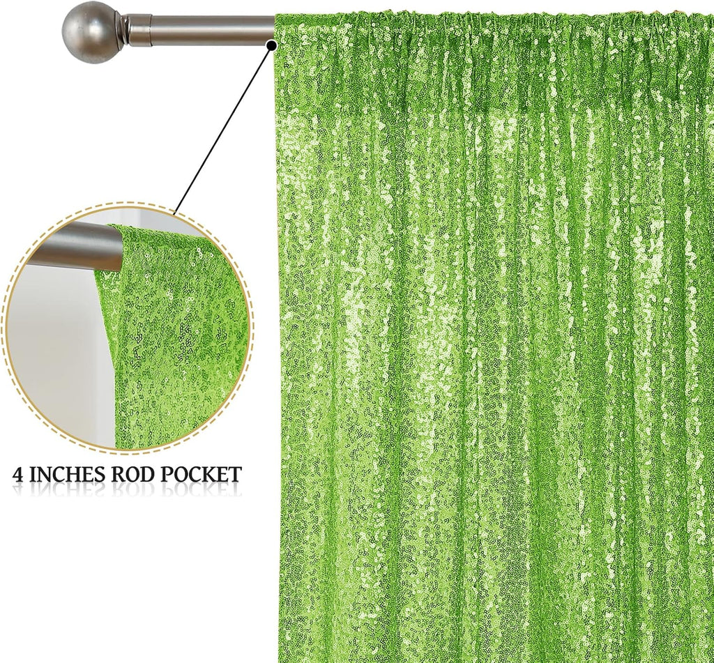 Sugargirl Apple Green Sequin Backdrop Curtain 4 Panels 2FTx8FT Glitter Apple Green Background Drapes Sparkle Photography Backdrop for Party Wedding Birthday Wall Decoration