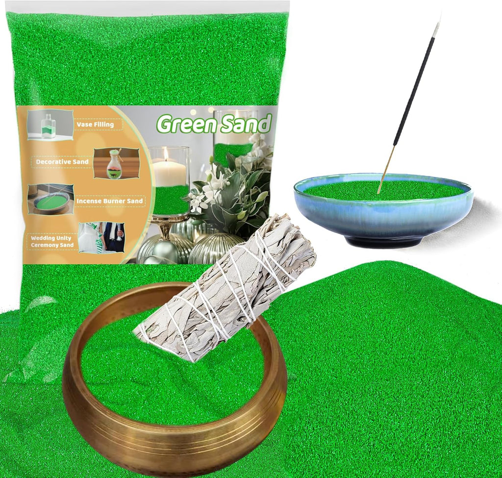 15 OZ Fine Green Sand for Crafts - Colored Quartz Zen Garden Sand Decorative for Vases Filler, Wedding Unity Ceremony, Incense Burner, Ritual Incense