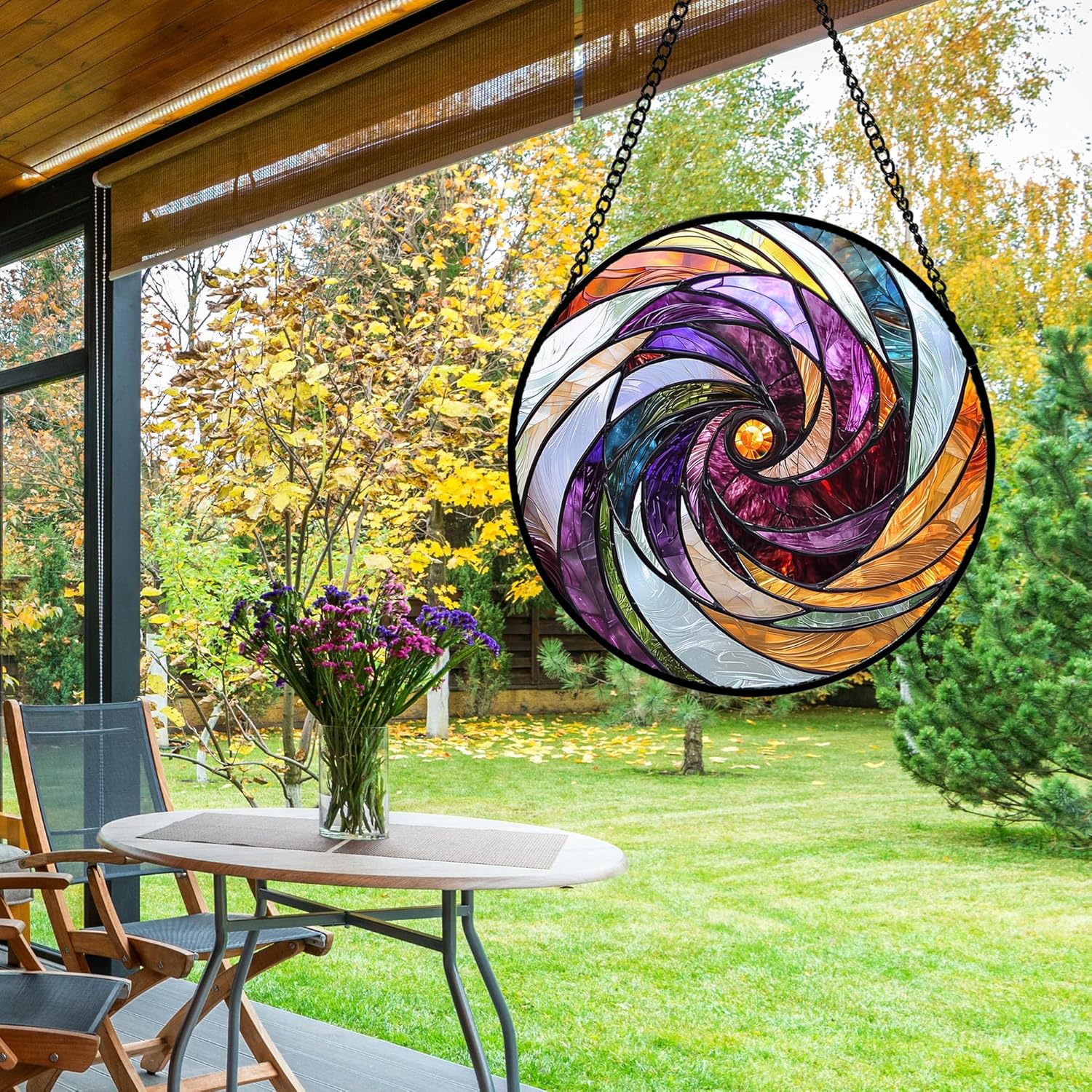 Stained Glass Window Hanging, Colorful Abstract Spiral Pattern Suncatcher for Doors Window Home Sun Catchers Decoration Mother's Day Birthday Gifts for Women, Men, and Mom 11.8 in