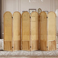 6 Panel Rattan Room Divier, Room Divider Panel and Folding Privacy Screens, Room Divider Wall, Solid Wood Frame, Partition Room Dividers, Bedroom, Lounge, Light Brown