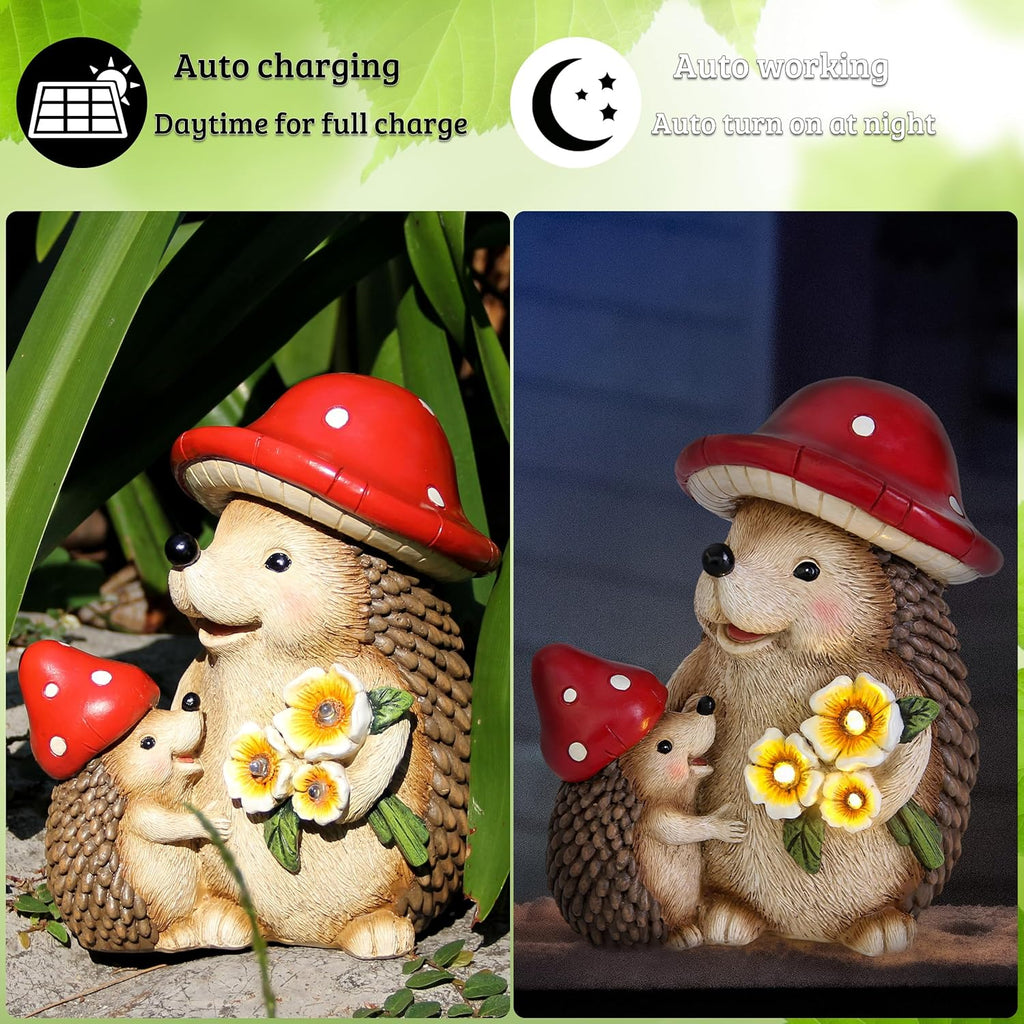 Solar Hedgehog Garden Statue Lights for Outdoor Decor, Resin Hedge hog Figurine Lighting Decorations, Patio Yard Lawn Ornaments Birthday Gifts for Women Mom Grandma