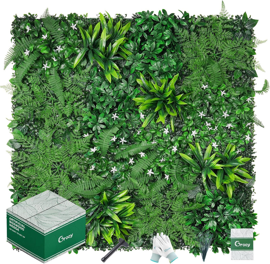 Grass Wall, Artificial Boxwood Panels 20"x20"(8pcs), Privacy Hedge Fence Screen with UV Protection, Greenery Backdrop for Indoor Home Wedding Decor and Outdoor Garden Backyard
