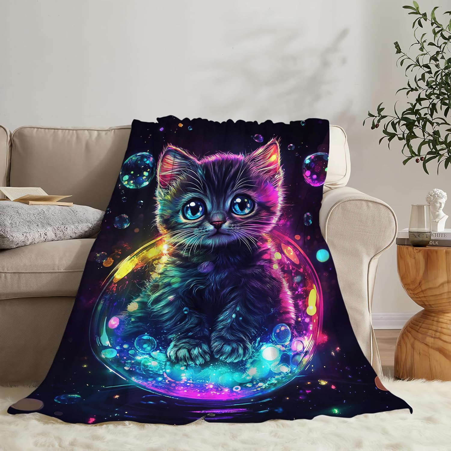 Cat Throw Blanket Cat Stuff Gifts for Kids Girls Boys Adults Women Man Soft Cozy Warm Plush Fluffy Fuzzy Fleece Blanket Decor 60''X80''
