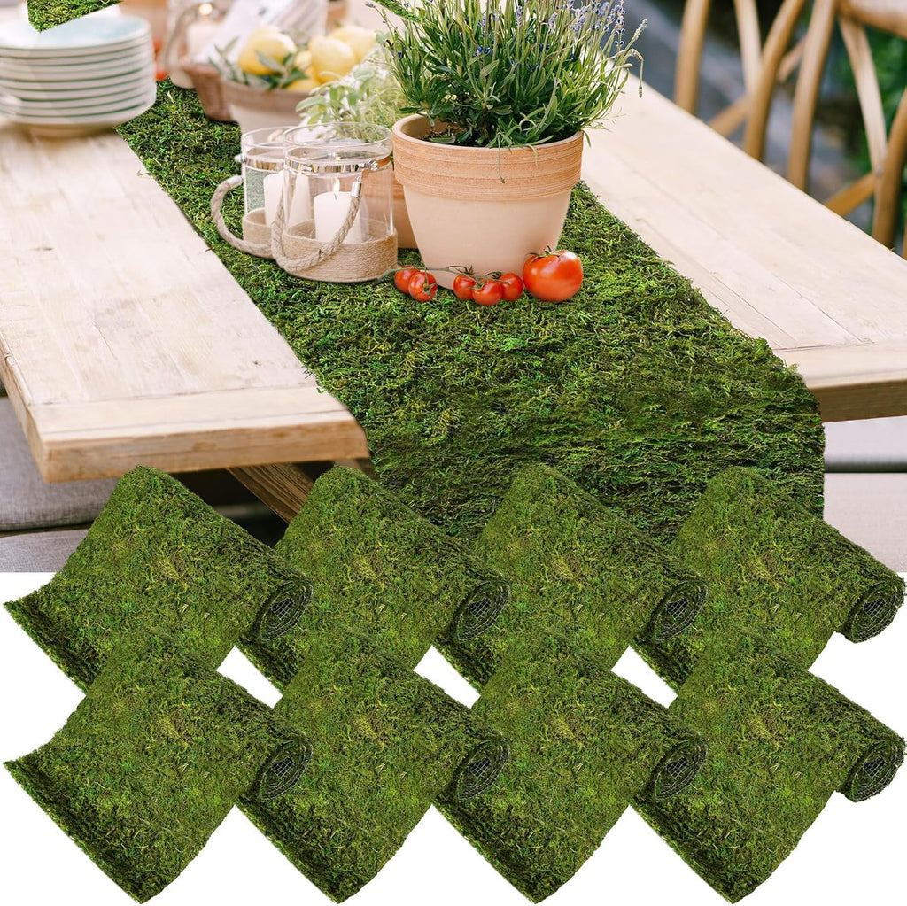 Jutom 12 Rolls Dried Moss Table Runner 12 x 40 Inch Preserved Sheet Moss Mat Artificial Green for Crafts Party Wedding Garden Decor