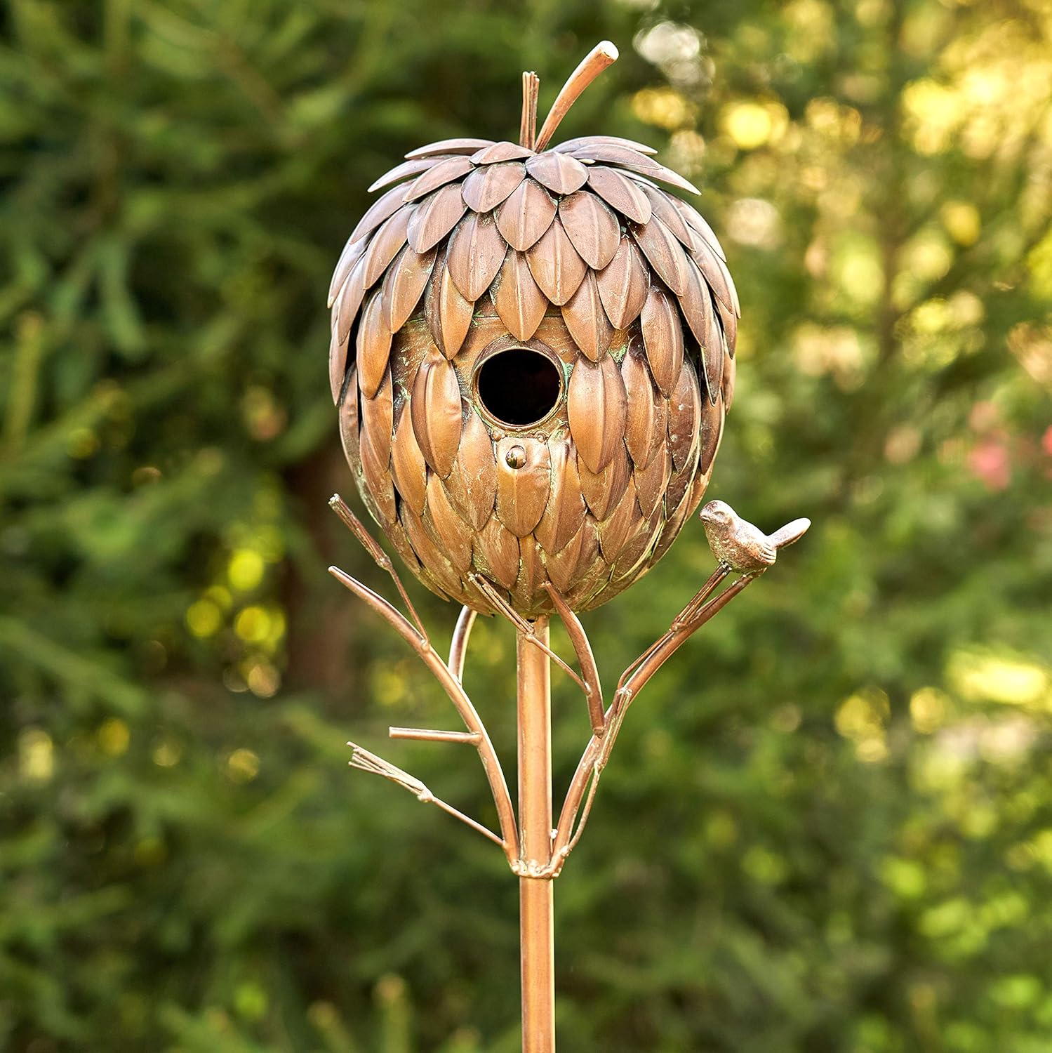 Copper Colored Birdhouse Garden Stakes (Artichoke)