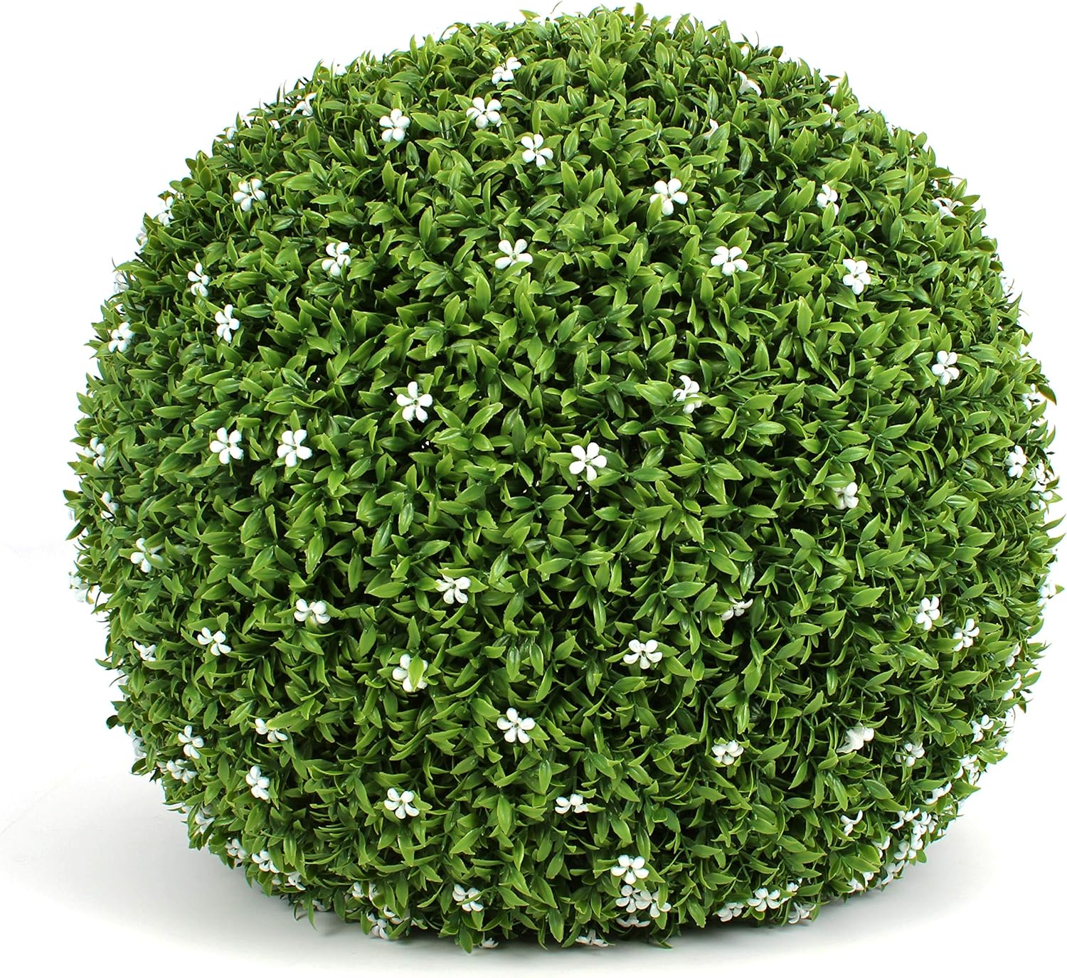 3rd Street Inn White Flower Grass Topiary Ball - Artificial Plant Set - Indoor/Outdoor Wedding Party Decor - Faux Foliage Garden Sphere - Tree and Bush Substitute (19")