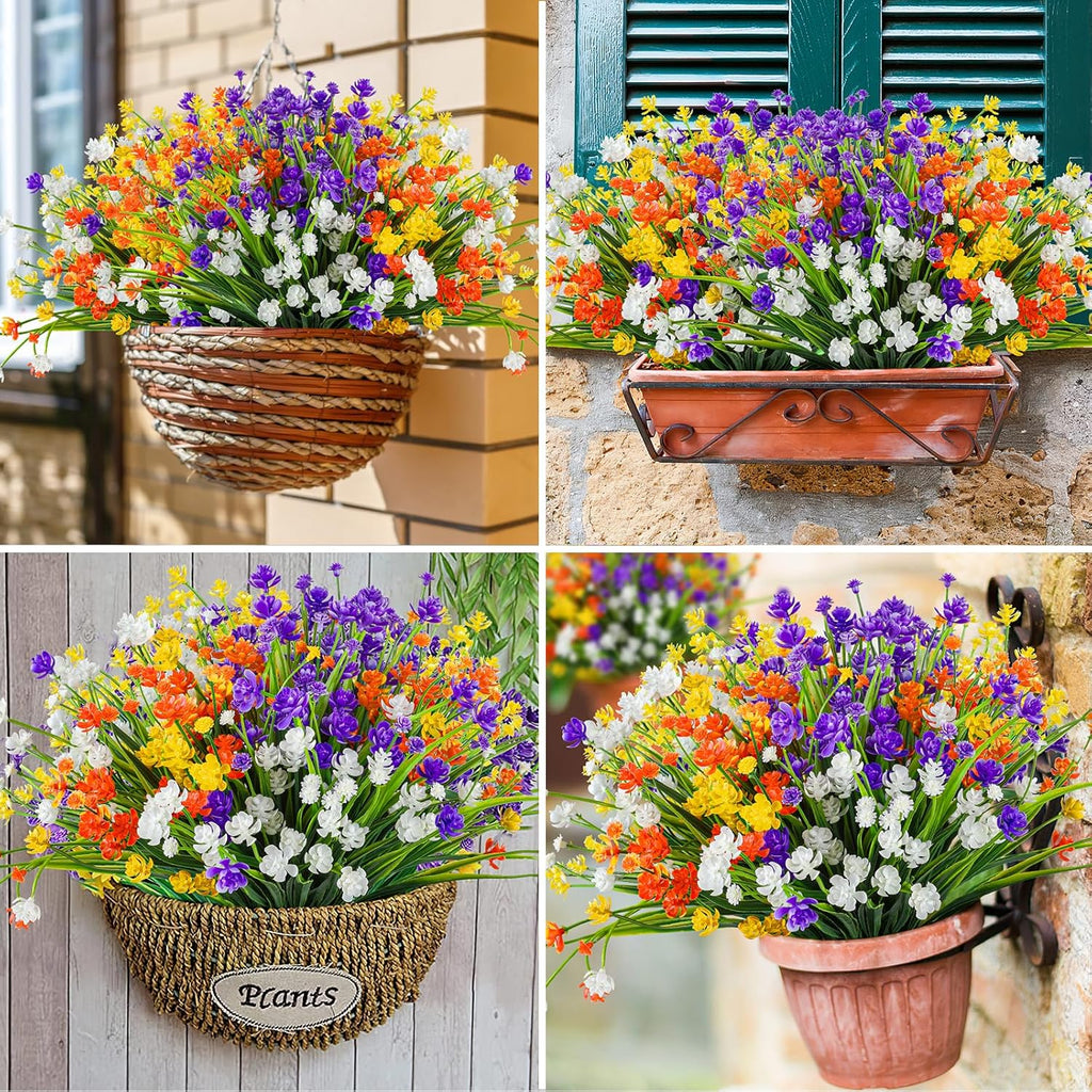 AmyHomie 20 Bundles Artificial Flowers for Outdoor Outside Spring Summer Decoration UV Resistant Faux Flowers No Fade Fake Plastic Plants Garden Porch Window Box Decorating