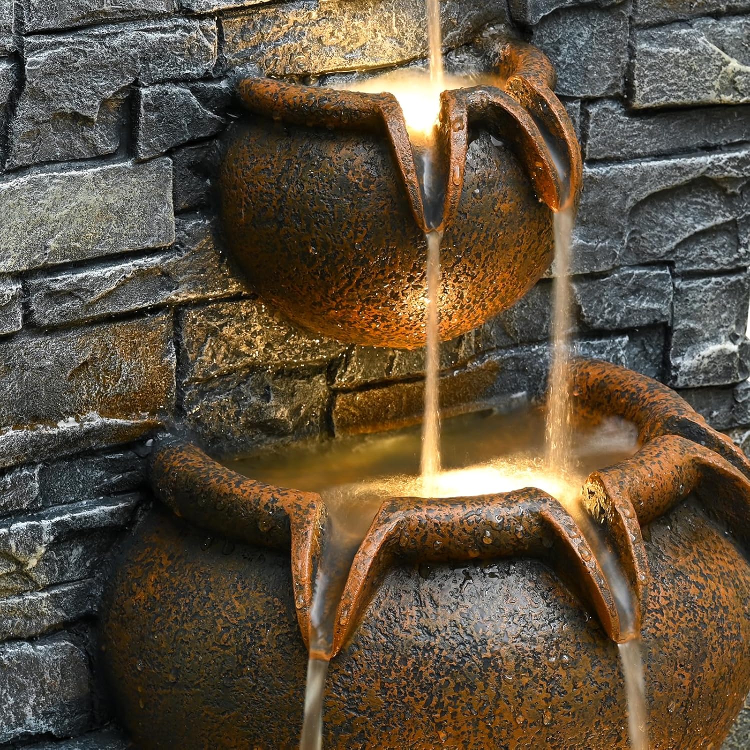 42'' Outdoor Garden Floor-Standing Water Fountain Lion Head Stone with Lights Outdoor Waterfall for Patio, Backyard, Deck, Porch and Home Art Decor