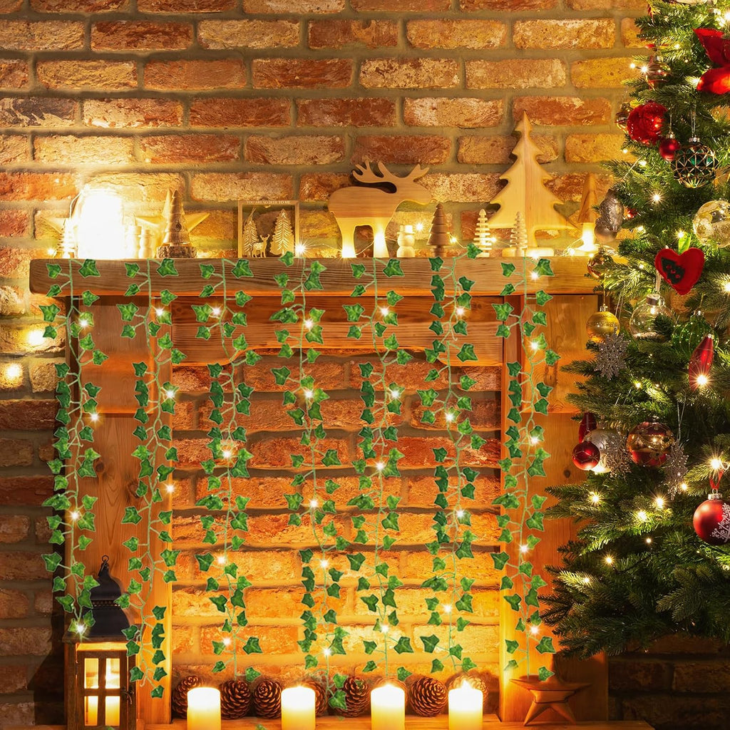 CEWOR 14 Pack 98 Feet Fake Ivy with Lights, Artificial Garland with 100 LED String Lights Greenery Hanging Plant Vine for Bedroom Wall Decor Wedding Party Room Aesthetic Stuff