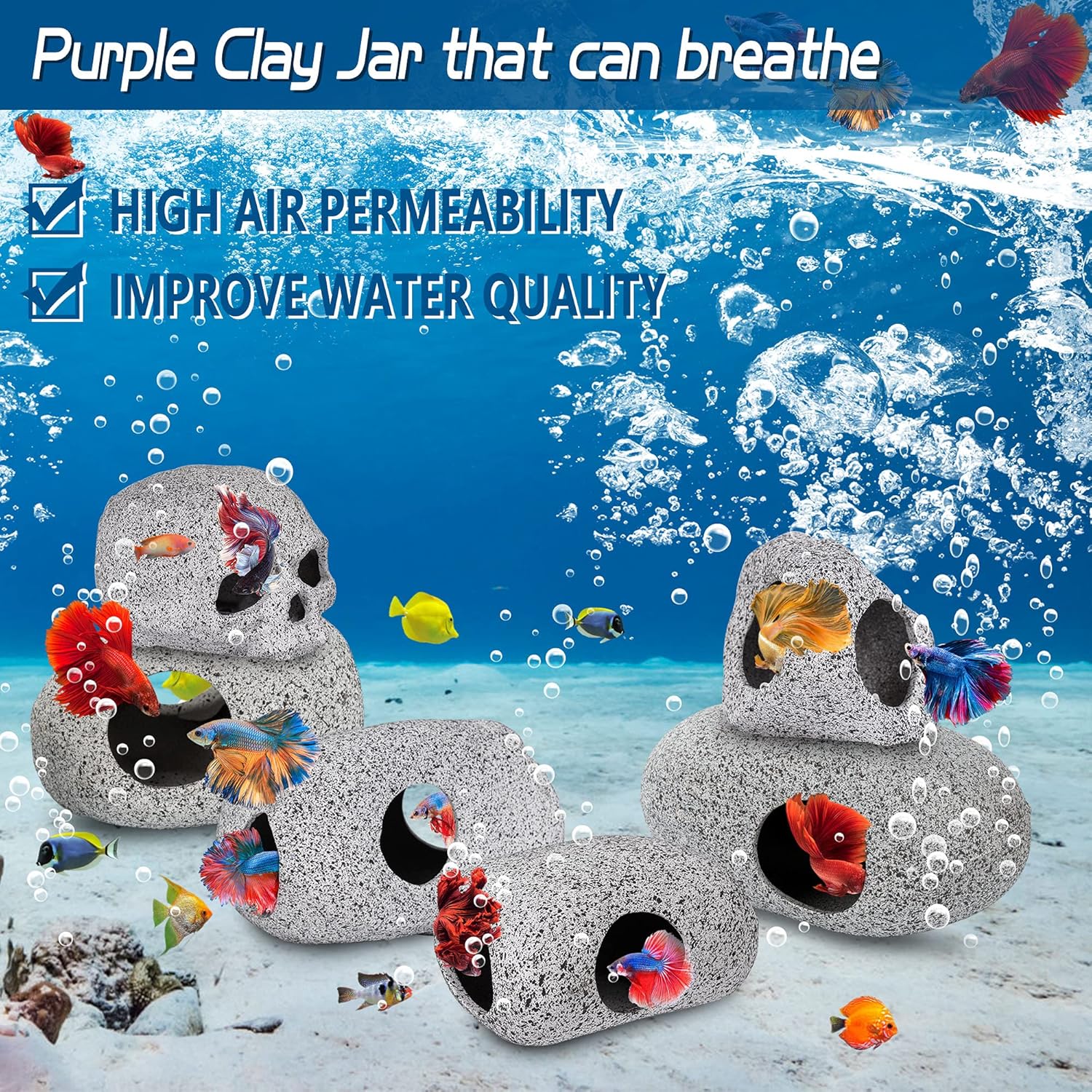Aquarium Decorations Cave Fish Tank Accessories Rock Decor for Shrimp Cichlid Hiding Breeding Small Fish Bowl Hide Decoration Betta Toys Hideout Stones House（Small）