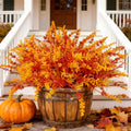 Geegoods 16 Bundles Artificial Fall Flowers Outdoor – Faux Lavender Flowers with Monkey Grass UV Resistant Plastic Faux Plants for Halloween Front Door Porch Patio Yard Balcony Decor, Orange Color