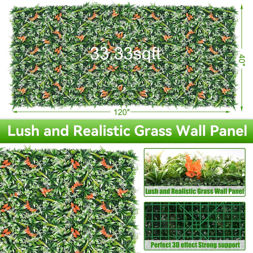 Greenery Wall Roll Panels, 40"x120"(33.33 SQFT) UV Protected Fake Grass Backdrop Privacy Fence Screen, Artificial Hedges for Outdoors Indoors Green Decor