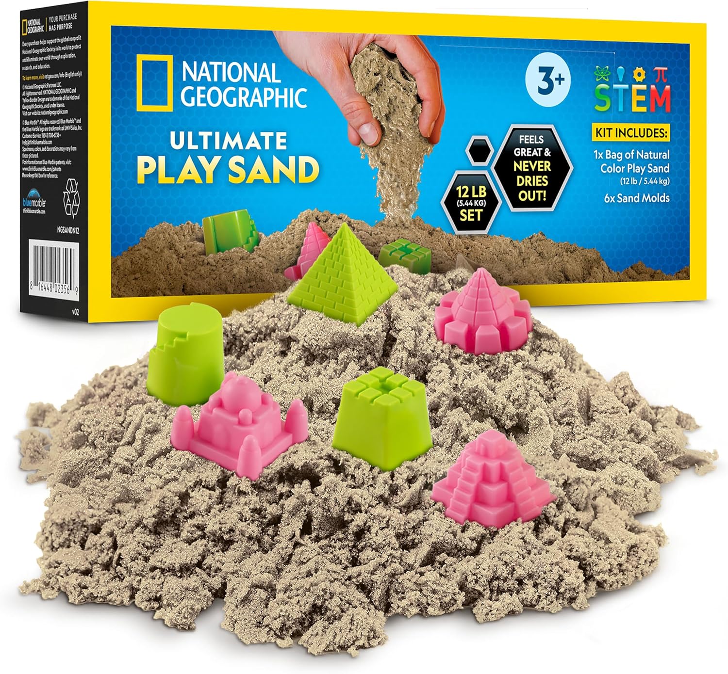 NATIONAL GEOGRAPHIC Moon Sand - 12 Lbs. of Play Sand with Castle Molds (Natural) - A Fun No Mess Sensory Activity, Kids Play Set, Sensory Bin Filler