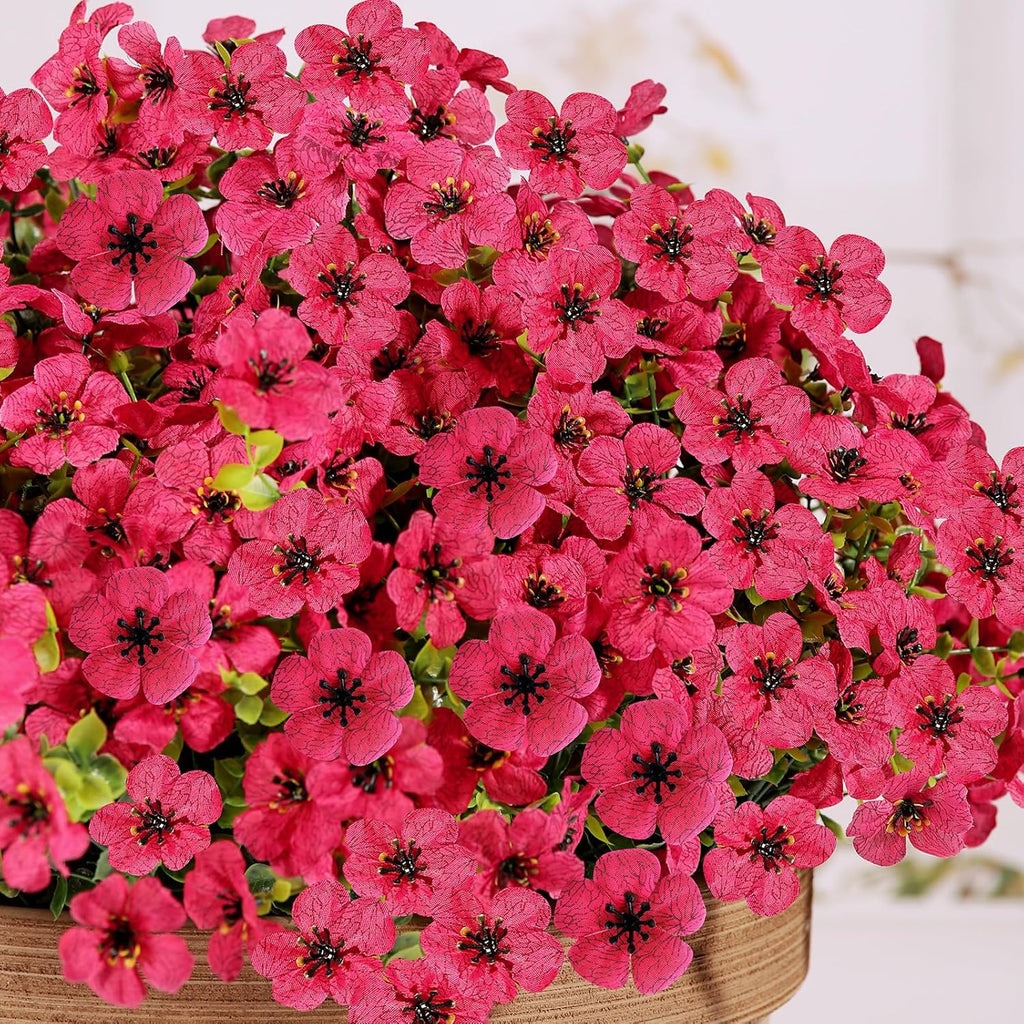 14 Bundles Artificial Flowers UV Resistant for Patio Outdoors Fake Faux Silk Plants Realistic Plastic Flowers Indoors Porch Window Home Decoration (14, Fuchsia)