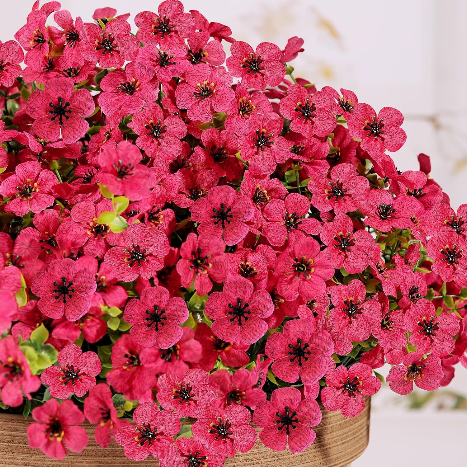 14 Bundles Artificial Flowers UV Resistant for Patio Outdoors Fake Faux Silk Plants Realistic Plastic Flowers Indoors Porch Window Home Decoration (14, Fuchsia)