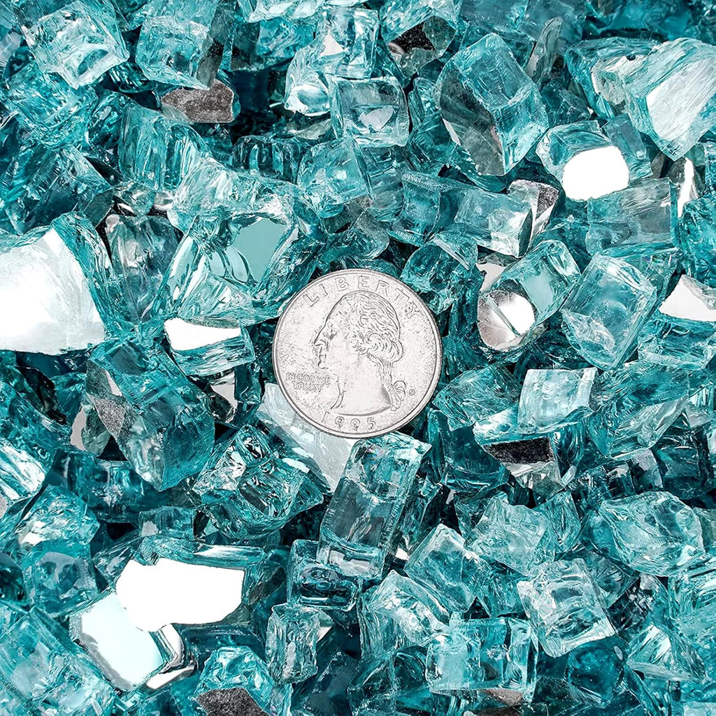 Onlyfire 10 pounds Fire Glass for Propane Fire Pit and Gas Fireplace, 1/2-Inch Reflective Firepit Glass Rocks for Fire Pit Table and Fire Bowl, Aqua Blue