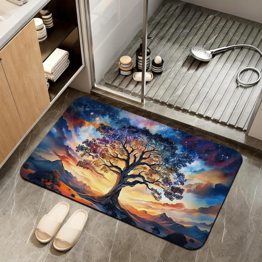 Non Slip Bath Mat,Tree of Life Bathroom Decor,Diatomaceous Bath Mat Quick Dry Absorbent Bathroom Rugs-Shower Rug for Kitchen Laundry Bathtub Shower 17"x29.5"