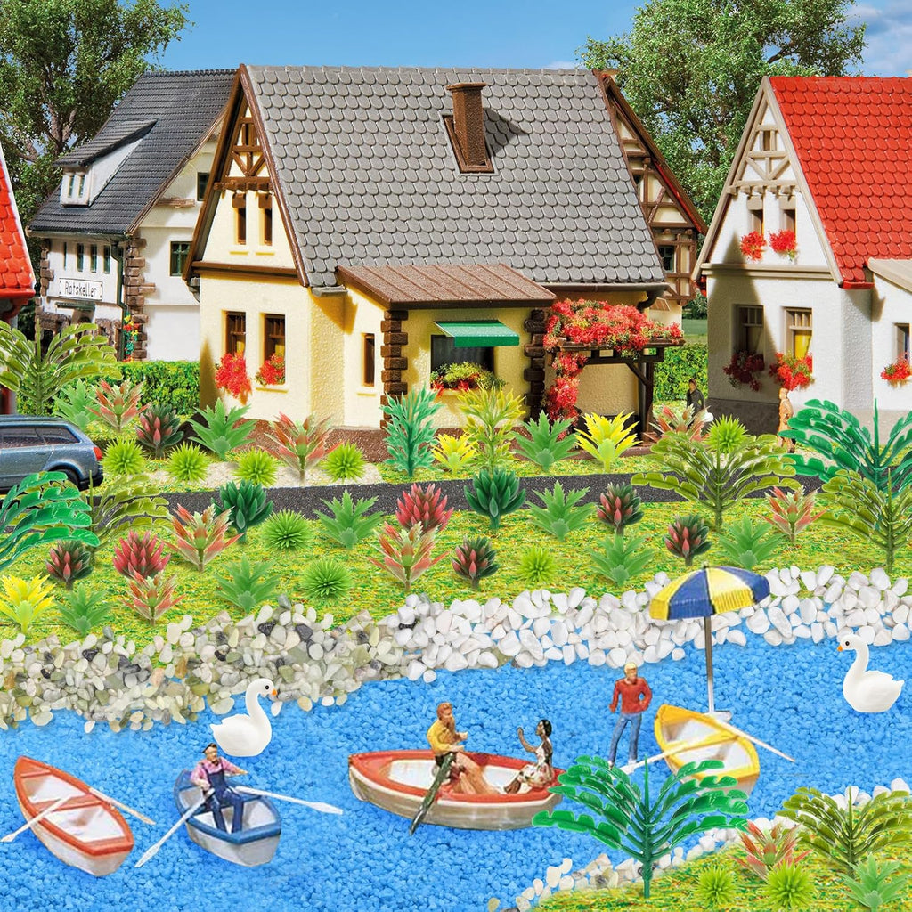 82pcs Model Plants Miniature Trees Train Scenery Rainforest Fairy Garden Accessories Model Railway River Sand Stone Artificial mini Plants Park Garden Scene Architecture Building Model
