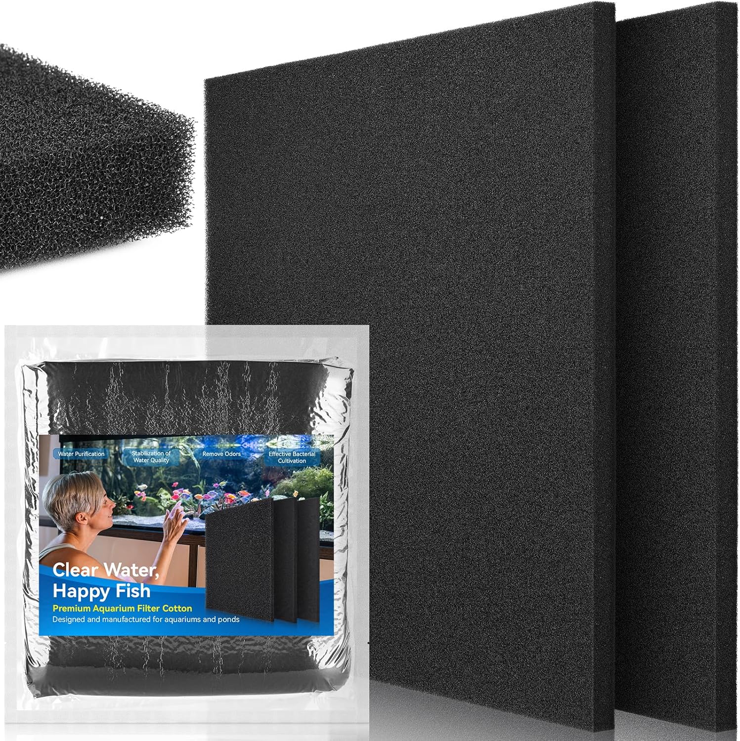Borlech Aquarium Filter Sponge Pad, Filter Media Foam Sponges, Filter Accessories for Fish Tanks and Ponds (18.5"x18.5"x0.8", 50PPI, 2 Pack)