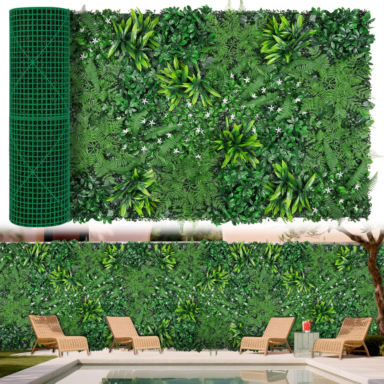 Grass Wall, Artificial Boxwood Panels 40"x120"(33.33 SQFT), Privacy Hedge Fence Screen with UV Protection, Greenery Backdrop for Indoor Home Wedding Decor and Outdoor Garden Backyard