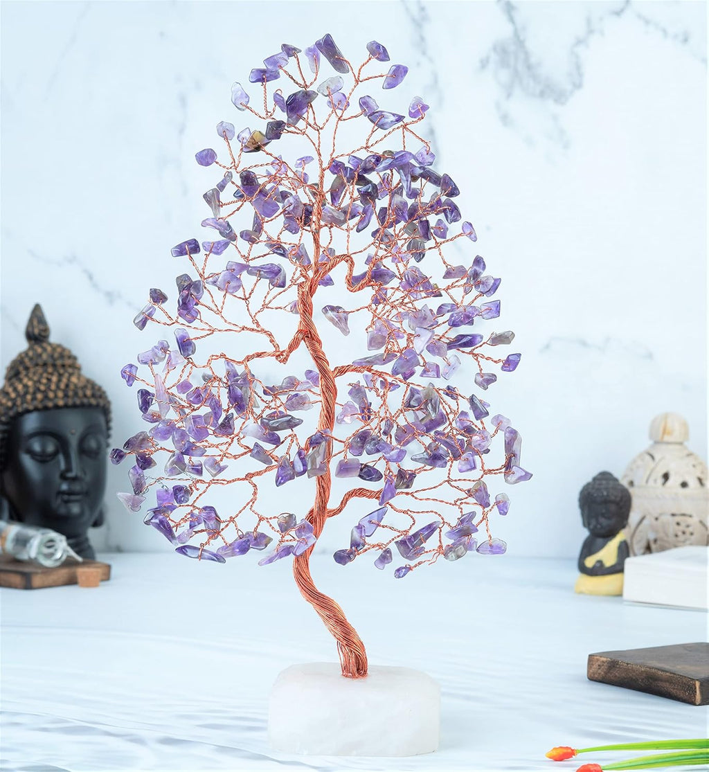 Amethyst Crystal Tree Gemstone Tree of Life Quartz Base Chakra Bonsai Tree for Room, Desk & Office Decor Spiritual Gift Meditation Birthday Gift for Women Mom her Sister Housewarming Gifts Home